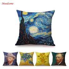 Vincent Van Gogh Famous Oil Painting Self Portrait Sunflower Starry Night Gallery Art Decoration Pillow Case Linen Cushion Cover 2024 - buy cheap