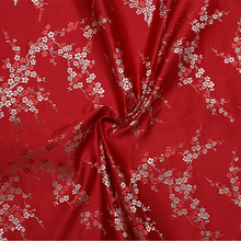 Tela de flores de ciruelo rojo brocado de poliéster, tejido de retazos de fieltro, vestido, falda, Sábana de cama, 100x75cm, novedad 2024 - compra barato
