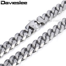 Davieslee Mens Chain Matte Brushed Polished Necklace 316L Stainless Steel Cut Curb Cuban Link Silver Color 15mm LHNM18 2024 - buy cheap
