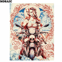 Full Square Diamond 5D DIY Diamond Painting skull,Motorcycle, woman,Embroidery Cross Stitch Rhinestone Mosaic Home Decor E181 2024 - buy cheap