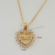 YELLOW GOLD GP 18" NECKLACE&MUM WORD IN HEART SHAPE CZ STONE PENDANT/Great  Money Maker 2024 - buy cheap