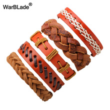 WarBLade 2018 New Vintage Genuine Leather Bracelets Multilayer Braided Bracelet Bangle Punk Wrap Wristband Men Jewelry 5pcs/Set 2024 - buy cheap
