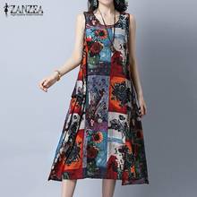 ZANZEA Women Dress 2019 Fashion Vintage Print Dresses Sexy Sleeveless Casual Loose Pockets O Neck Vestidos Plus Size XL-5XL 2024 - buy cheap