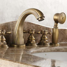 Luxury Bathroom 2-Handle Basin Faucet, 3-Handle Bathtub Faucet with Hand Shower, Lavatory Basin Mixer Taps, Antique Brass 2024 - buy cheap