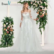 Dressv elegant ivory long sleeves button off the shoulder wedding dress floor length simple bridal gowns a line wedding dresses 2024 - buy cheap