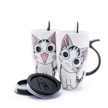 Tazas creativas de cerámica con tapa y cuchara para gato, vaso de dibujos animados, taza de leche para té y café, Bonitos regalos de porcelana con forma de gato, 600ml 2024 - compra barato