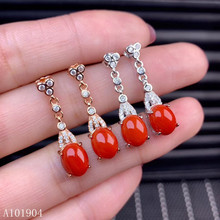 Kjjeaxcmy boutique jóias 925 prata esterlina incrustada coral vermelho natural pedra preciosa feminino brincos de luxo apoio detecção 2024 - compre barato