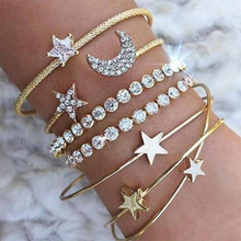 Conjunto de 4 unidades de pulseras elásticas de cristal para mujer, accesorios de joyería para fiesta, estilo bohemio, Retro, Punk, Simple, luna, estrella y corazón 2024 - compra barato