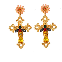 Baroque Retro Drop Earrings for Women Clothing Accessories Vintage Statement Earrings Gold Color Cross Earrings 2024 - buy cheap