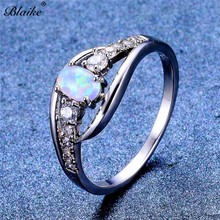 Blaike-anillos de ópalo de fuego pequeños para mujer, óvalo blanco, Color plata antigua, circonia blanca, piedra de nacimiento 2024 - compra barato