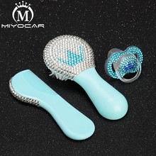 MIYOCAR beautiful set of safe good quality blue baby comb and bling blue white crown baby pacifier ideal gift for baby shower 2024 - buy cheap