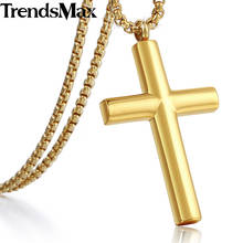 Trendsmax Polished Cross Pendant Necklace for Men Stainless Steel Box Link Men's Chain Gold Silver Color KKPM129 2024 - buy cheap