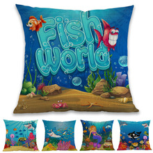 Blue Underwater World  Cartoon Cute Marine Life Fish Mermaid Pillow Case Home Sofa Kids Room Decoration Cushion Cover Child Gift 2024 - buy cheap