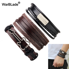 WarBLade-Conjunto de 3 pulseras trenzadas para hombre y mujer, joyería auténtica, Pulsera de piel multicapas, brazaletes, regalo Punk 2024 - compra barato