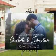 Cartel de bienvenida con imagen personalizada, señal de bienvenida rústica para boda, Decoración de cumpleaños, boda 2024 - compra barato