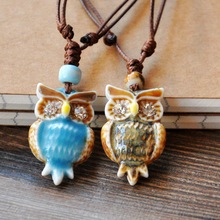Fashion Owl Ceramic Necklace Handmade Porcelain Beads Pendant Adjustable Long Sweater Necklace For Women Girl's Gift 2024 - buy cheap