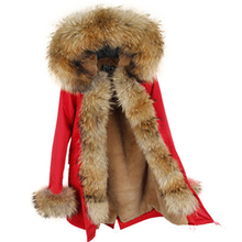 Jaqueta de inverno com pele de guaxinim e capuz, casaco grosso feminino com capuz, envio grátis, 2021 2024 - compre barato