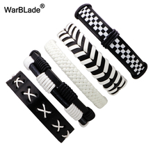 WarBLade-pulsera de cuero genuino para hombre, brazalete trenzado Vintage, color blanco y negro, estilo Punk, 2018 2024 - compra barato
