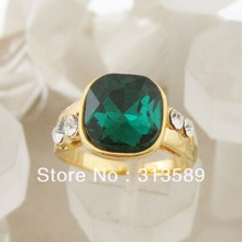 TOP YELLOW GOLD GP FILLED BRASS GREEN STONE RING CZ STONE SZ7 8 9/GREAT GIFT/ 2024 - buy cheap