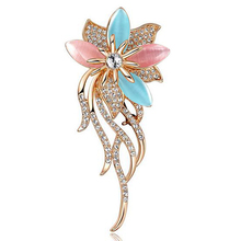 Fashion Opal Stone Flower Brooches Pins For Women/Girls Garment Accessories Jewelry Elegant Rhinestone Gold Color Brooch Pin 2024 - buy cheap