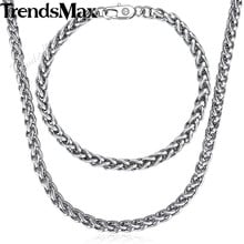 Ожерелье Trendsmax мужское с плетеными звеньями из пшеницы, цепь из нержавеющей стали, Серебристый браслет, 3-10 мм, KKSM04 2024 - купить недорого