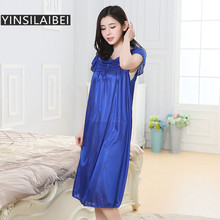 Perspective Sexy Ice Silk Satin Nightgown Women Nightwear Mid-Calf Long Female Sleepwear Plus Size Night Shirt for Home SR084#10 2024 - buy cheap