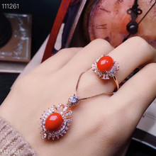 KJJEAXCMY exquisite jewelry 925 Silver-inlaid Ruby Natural Red Coral Ladies Ring Necklace Pendant Set Support Detection 2024 - buy cheap