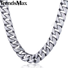 Trendsmax personalizado qualquer comprimento 11mm largo liso curb cubana link 316l colar de aço inoxidável dos homens corrente jóias hn46 2024 - compre barato