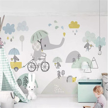 Fondo de pared personalizada para niños, papel tapiz para interior, mural 3D de pared de fotos, bonito elefante, montar en bicicleta, hámster, nube 2024 - compra barato