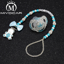 MIYOCAR custom name bling bear pacifier clip personalized pacifier holder dummy clii with bling pacifier set unique gift SP005 2024 - buy cheap