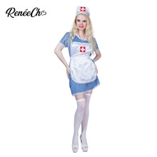 Женский костюм, сексуальный костюм медсестры для косплея, костюм на Хэллоуин для взрослых, синее праздничное маскарадное платье с шапочкой и фартуком, набор, костюм врача-скраба 2024 - купить недорого