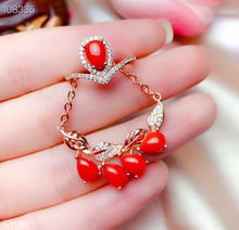 KJJEAXCMY Fine Jewelry 925 sterling silver inlaid natural red coral female ring pendant necklace set support detection 2024 - buy cheap