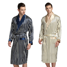 Mens Silk Satin Pajamas Pajama Pyjamas PJS Sleepwear Robe Robes Nightgown  Robes   S M  L XL 2XL 3XL Plus Beige Blue Striped 2024 - buy cheap