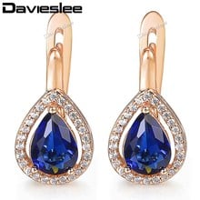 Davieslee Womens Lady Stud Earrings Teardrop Blue CZ 585 Rose Gold Filled Snap Closure LGE87 2024 - buy cheap