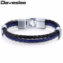 Davieslee-pulsera de cuero artificial para hombre, brazalete con cadena, color azul oscuro y blanco, LLB694 2024 - compra barato