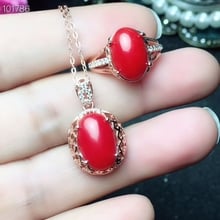 KJJEAXCMY Boutique jewelry 925 sterling silver inlaid natural pink coral necklace pendant ring suit support detection 2024 - buy cheap