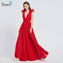 Dressv red elegant v neck long prom dress a line bowknot backless floor length evening party gown prom dresses customize 2024 - buy cheap