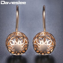 Davieslee brinco dangle para mulheres, brinco de gravura de flores de bola redonda, brinco feminino de 585, joias cheias de ouro rosa, presentes de moda 124 2024 - compre barato