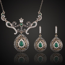 Zlxgirl colar de cristal verde, brinco, joias de noiva, conjunto feminino para festa, colar vintage, joias turcas 2024 - compre barato
