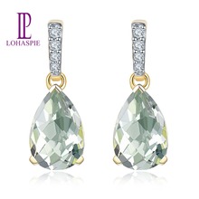LP Natural Green Amethyst (Quartz) 2.68ct  Drop Diamond Earrings Real 14 Karats Yellow 585 Gold  Fine Jewelry for Women's Girls 2024 - buy cheap