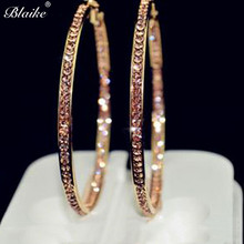 Blaike Vintage Gold/Silver Big Circle Full Rhinestone Hoop Earrings For Women Bohemian Fashion Jewelry Large Round Boho Earrings 2024 - buy cheap