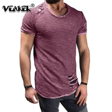 2018 New Mens High Sreet t shirt Hip Hop t-shirts Ripped Hole Men's Streetwear Short Sleeve Tops Tees Plus Size S-4XL 2024 - buy cheap