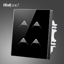 Hotel Wallpad UK 110V-250V 4 Gang 1 Way Luxury Black Crystal Glass Home Touch Screen Wall Light Switch, Free Shipping 2024 - buy cheap