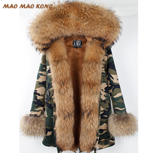 2020 New Long Short ArmyGreen Winter jacket With Big Raccoon Fur  hooded  women outwear thick parkas coatpelliccia Free Shipping 2024 - buy cheap