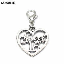 10pcs/lot Vintage Heart Sweet 16 Pendant Dangle Charms Silver Lobster Clasp Charms For Bracelet Necklace Jewelry Making 2024 - buy cheap