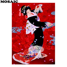 Мозаика 5D Diy алмазная живопись, вышивка крестом японское кимоно женское Полное квадратное алмазное украшение для дома B191 2024 - купить недорого