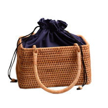 Bolsa feminina de palha trama de bambu, bolsa feminina feita à mão vintage retrô de forro ss3145 2024 - compre barato