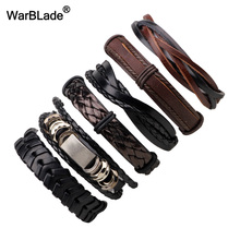 WarBLade-pulsera de cuero genuino para hombre, brazalete trenzado de varias capas, Estilo Vintage, Punk, 6 unids/set por juego 2024 - compra barato