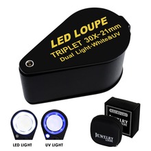 30x Magnification Jewelry Gem Loupe with UV & 6 LED Light Achromatic Aplanatic Triplet 21mm Optical Glass Foldaway Black Frame 2024 - buy cheap