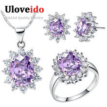 Uloveido Cubic Zirconia Jewelry Set Purple Wedding Jewelry Sets Jewellery Sets for Women Ring Earrings Necklace Set 40%off T466 2024 - buy cheap